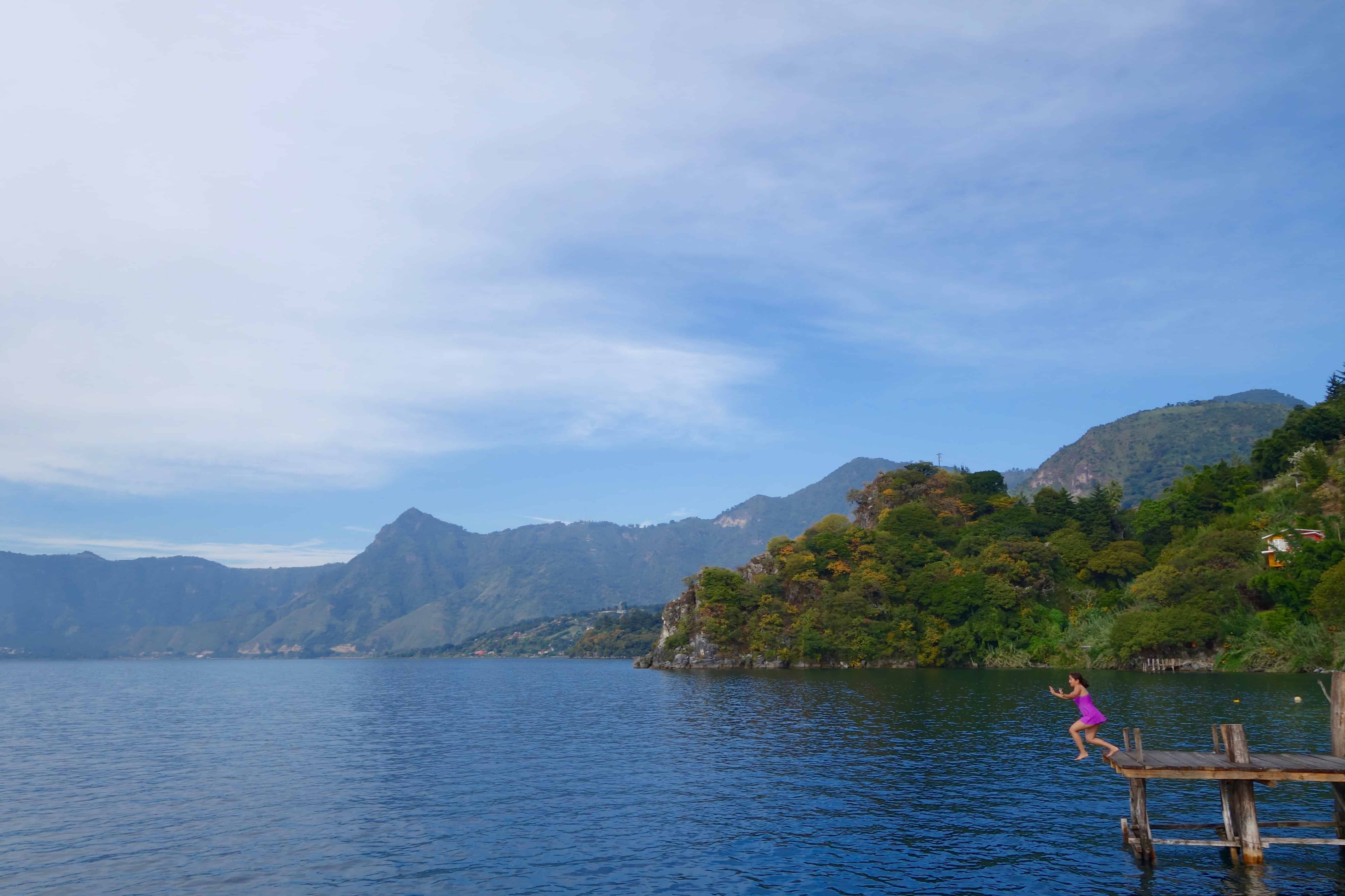 Lake atitlan guatemala, san marcos la laguna, indian travellers