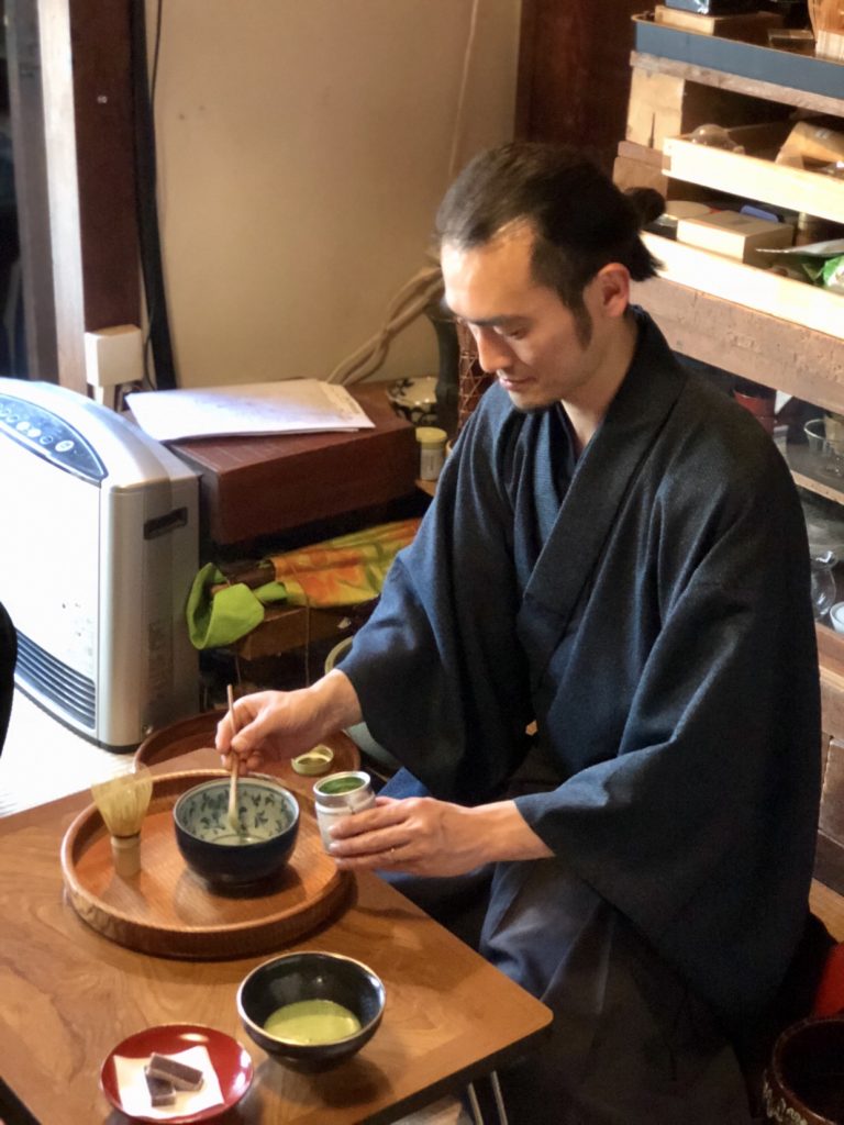 samurai enjoying matcha green tea